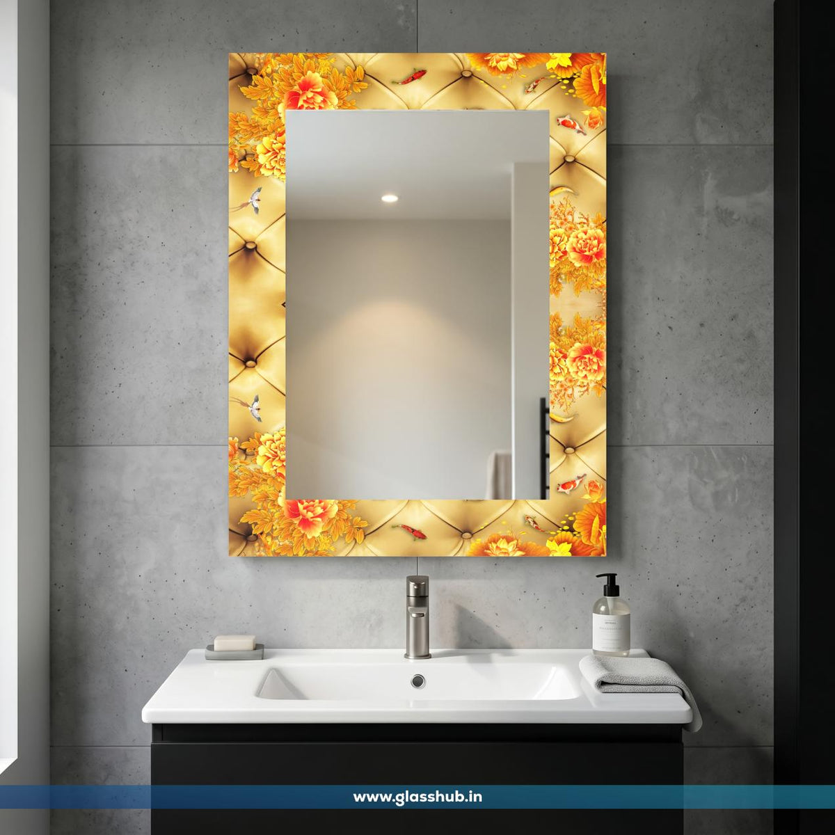 Golden Floral Design Decorative Bathroom Vanity Mirror
