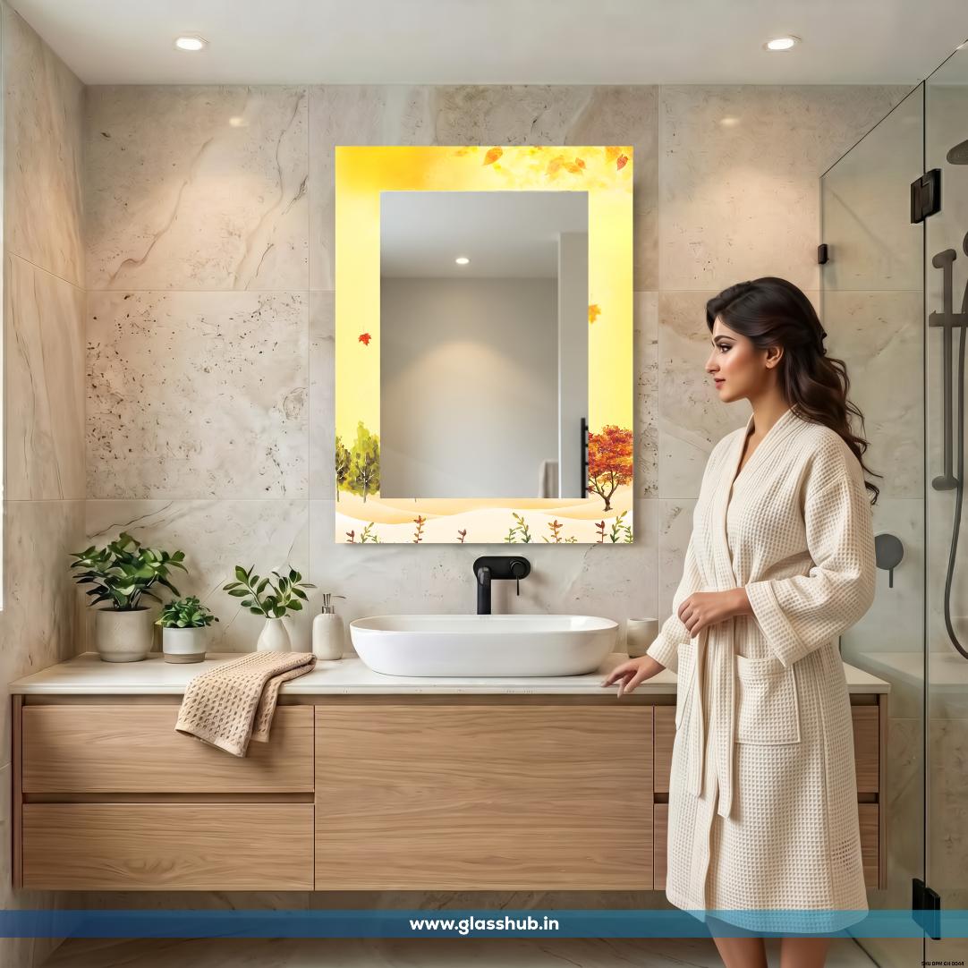 Modern Yellow Autumn Landscape Decorative Bathroom Vanity Wall Mirror