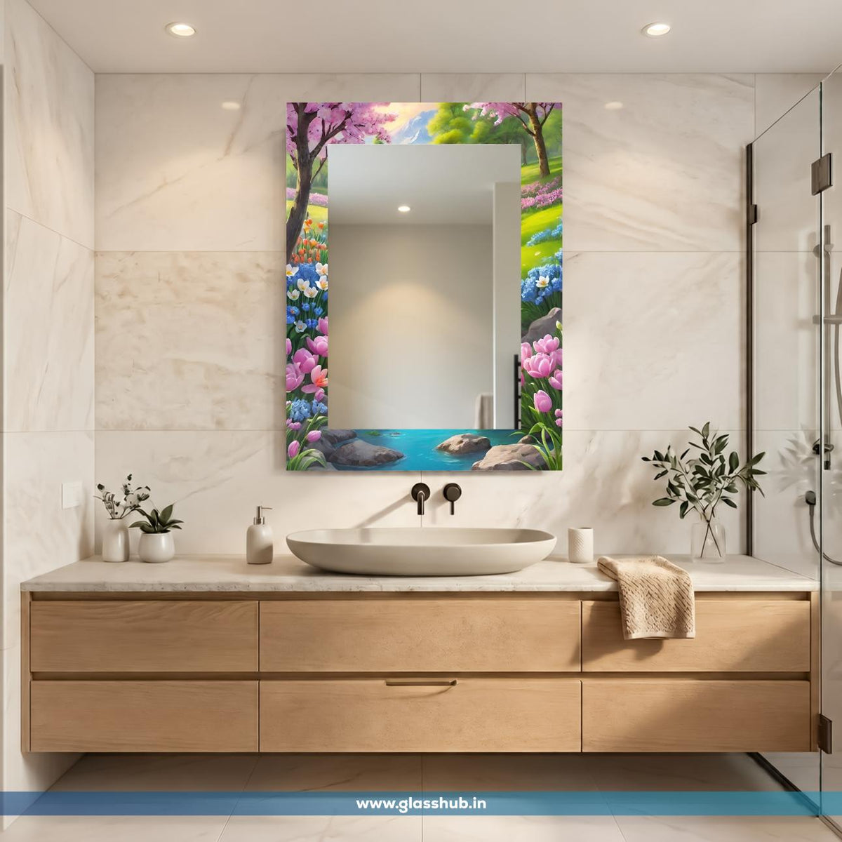 Modern Floral Garden Landscape Decorative Bathroom Vanity Wall Mirror