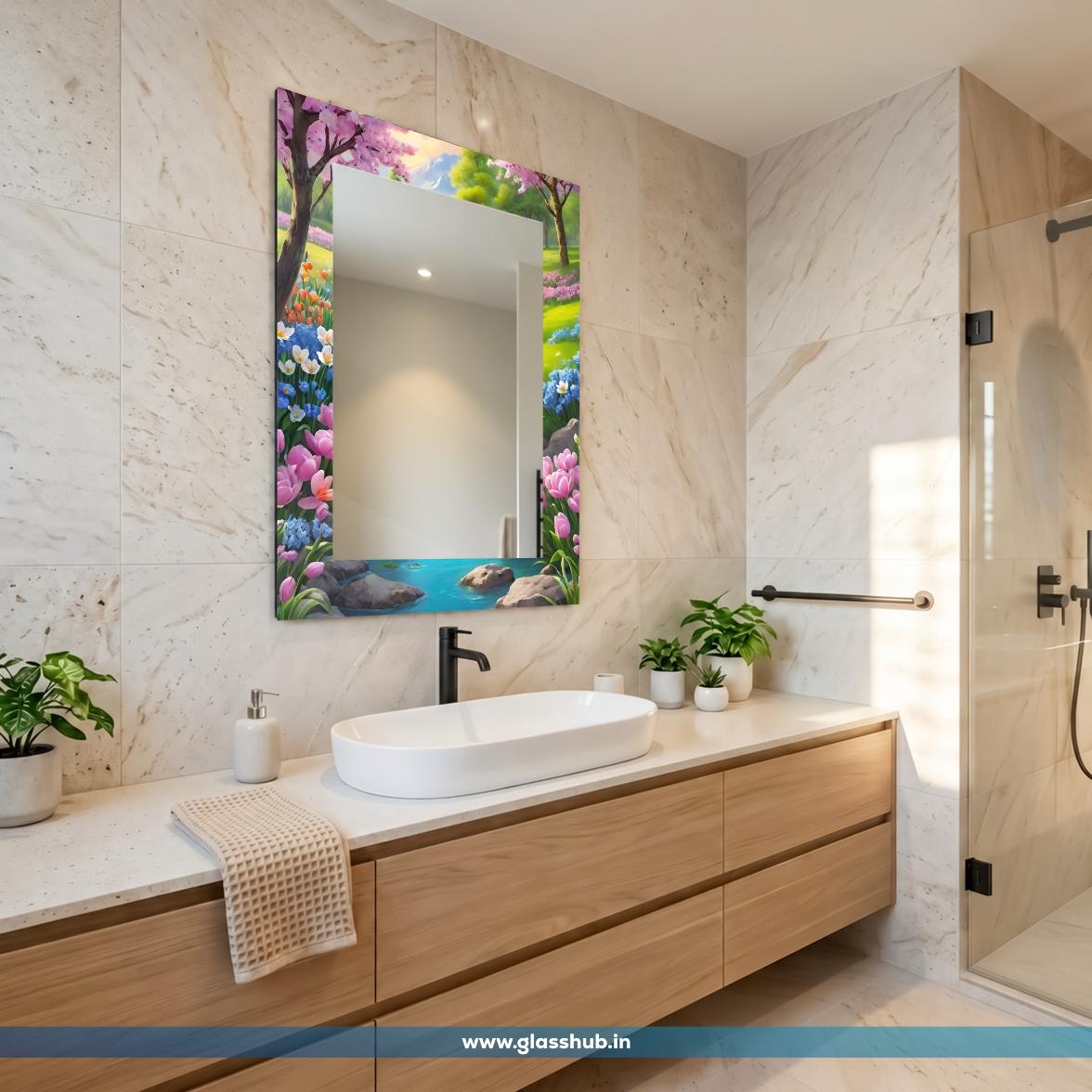 Modern Floral Garden Landscape Decorative Bathroom Vanity Wall Mirror