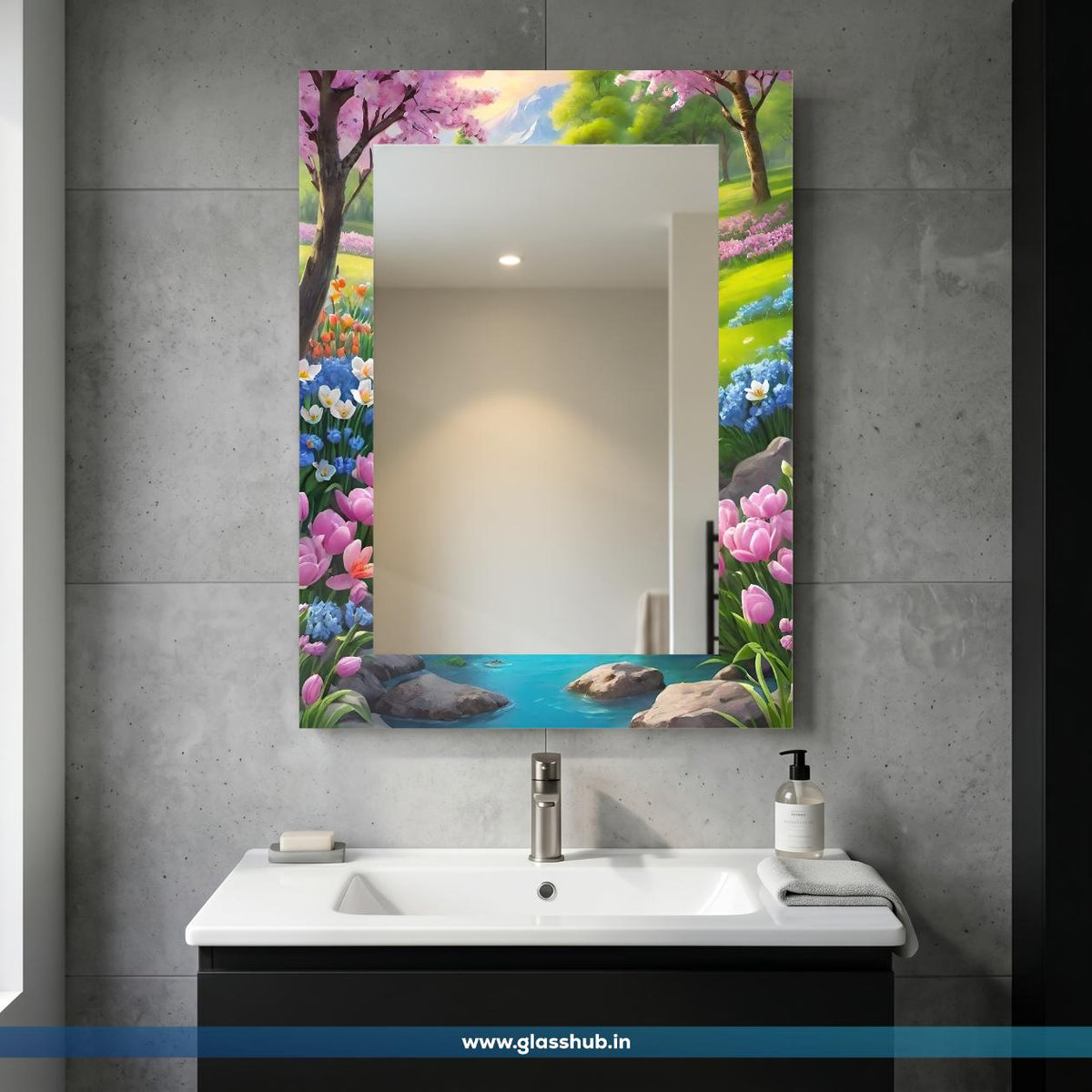 Modern Floral Garden Landscape Decorative Bathroom Vanity Wall Mirror