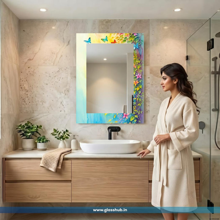 Colorful Butterfly & Floral Frame Bathroom Vanity Wall Mirror