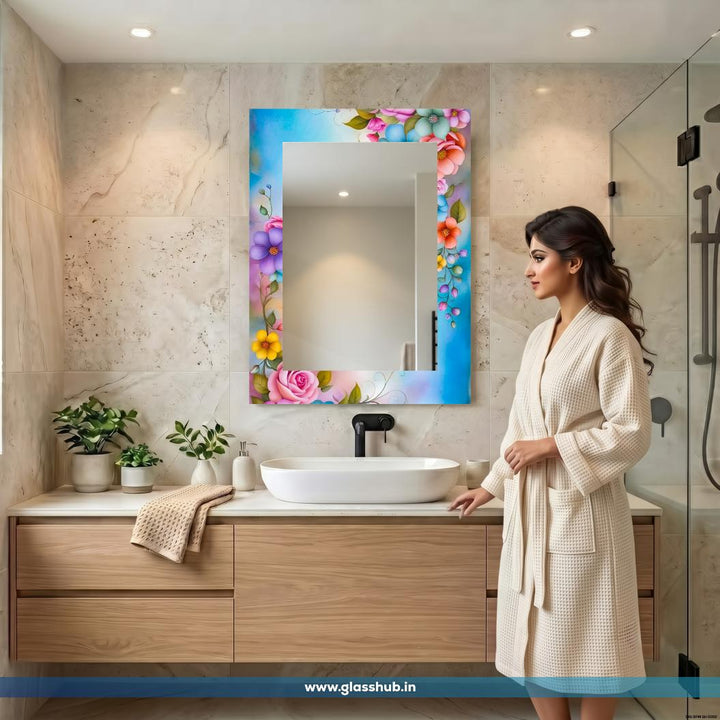 Modern Floral Decorative Bathroom Vanity Wall Mirror
