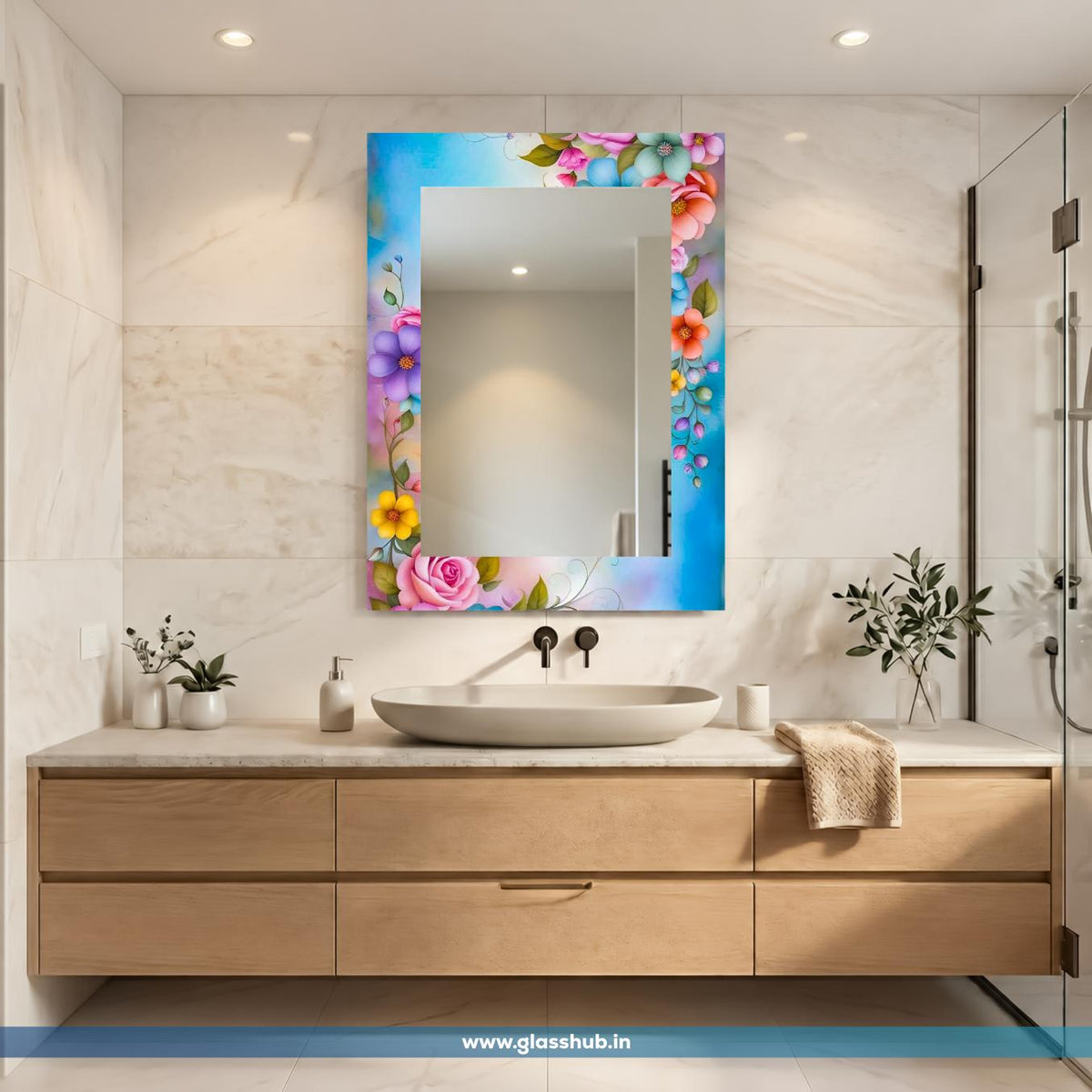 Modern Floral Decorative Bathroom Vanity Wall Mirror