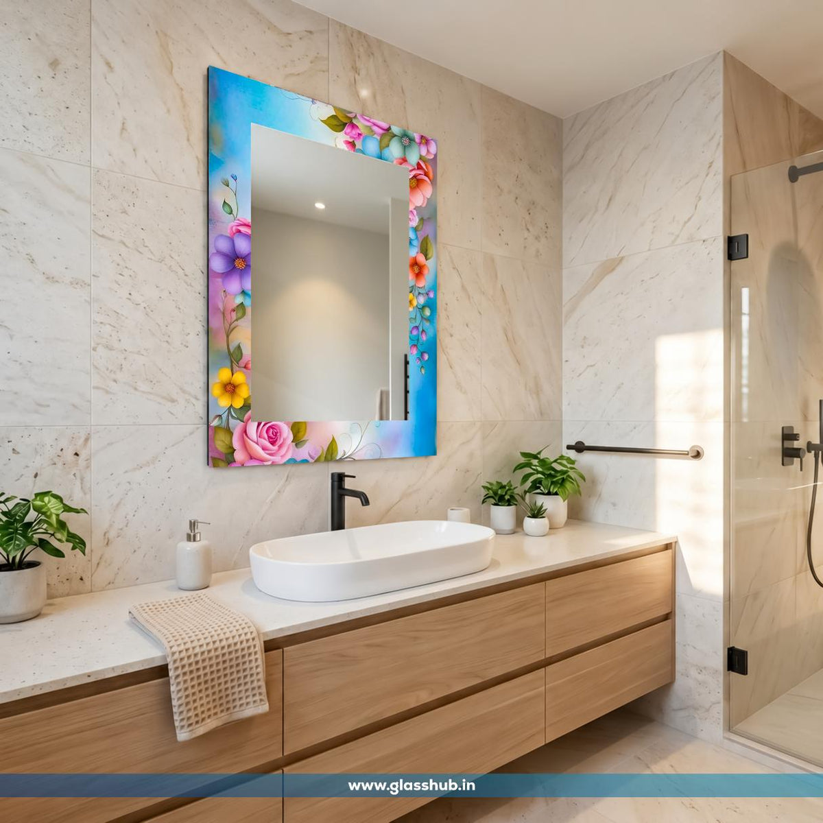 Modern Floral Decorative Bathroom Vanity Wall Mirror