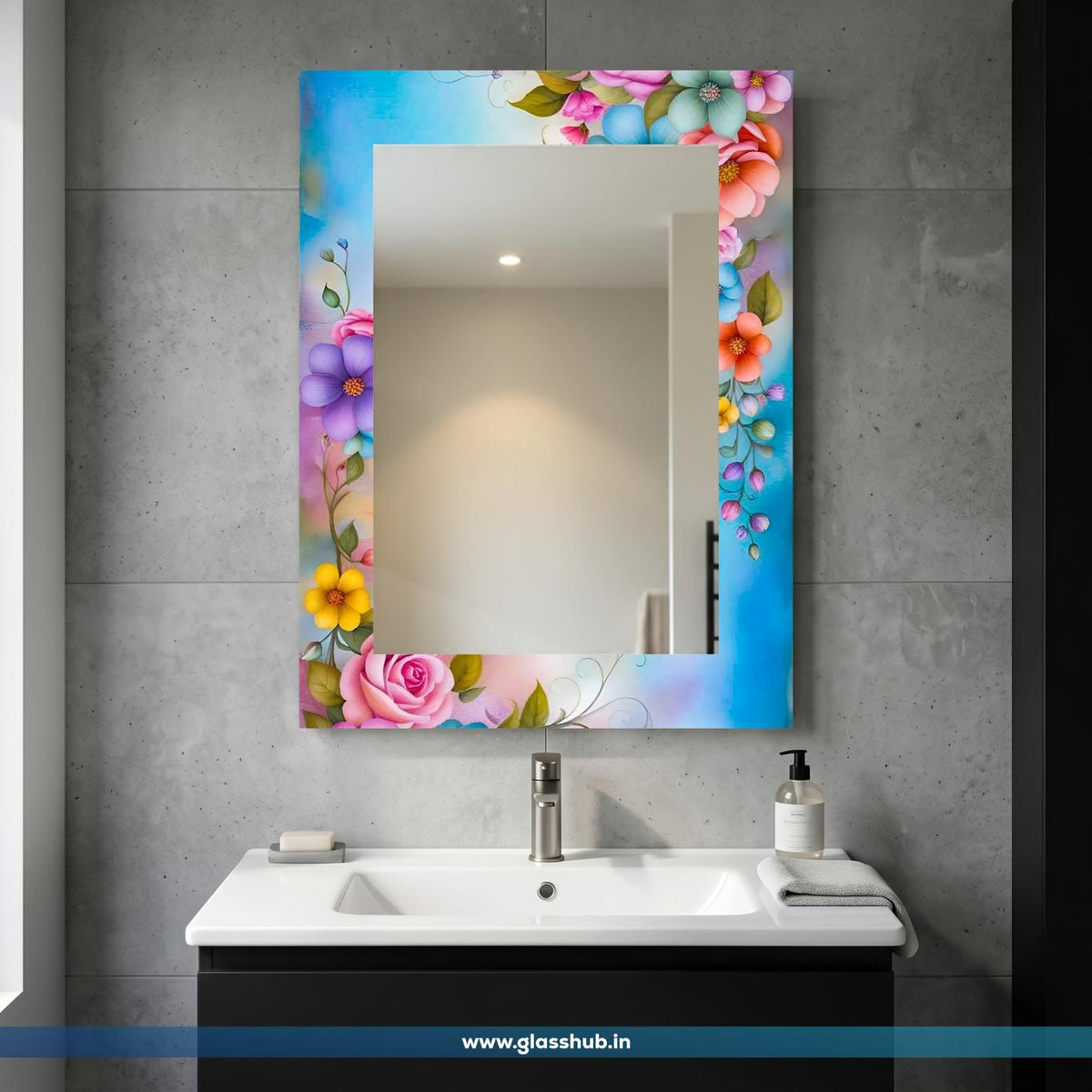 Modern Floral Decorative Bathroom Vanity Wall Mirror