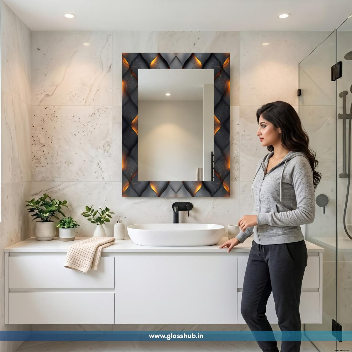 Charcoal 3D Geometric Vanity Mirror | Luxury Bathroom Wall Decor