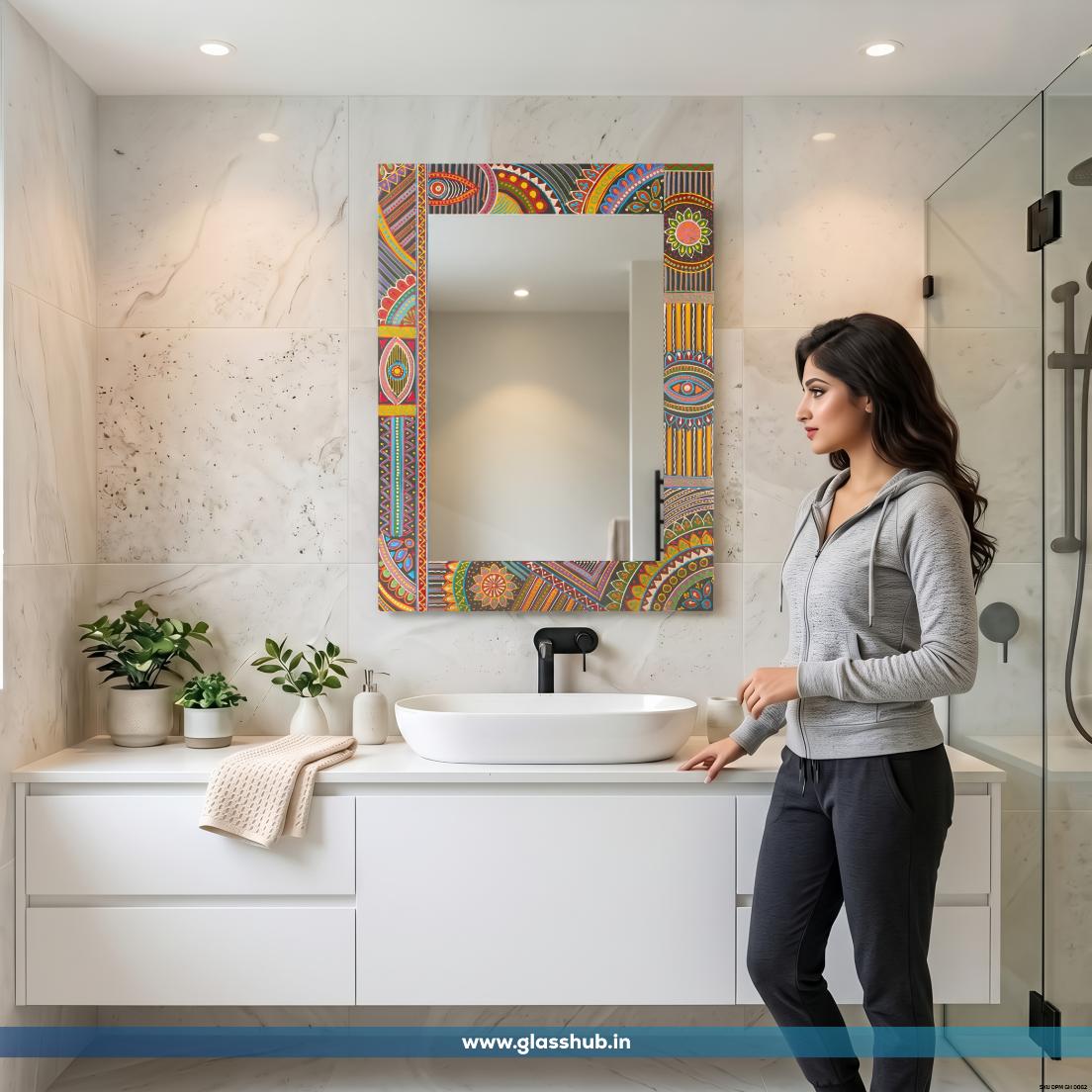 Colourful Traditional Printed Frame Bathroom Vanity Mirror – Modern Decorative Wall Mirror