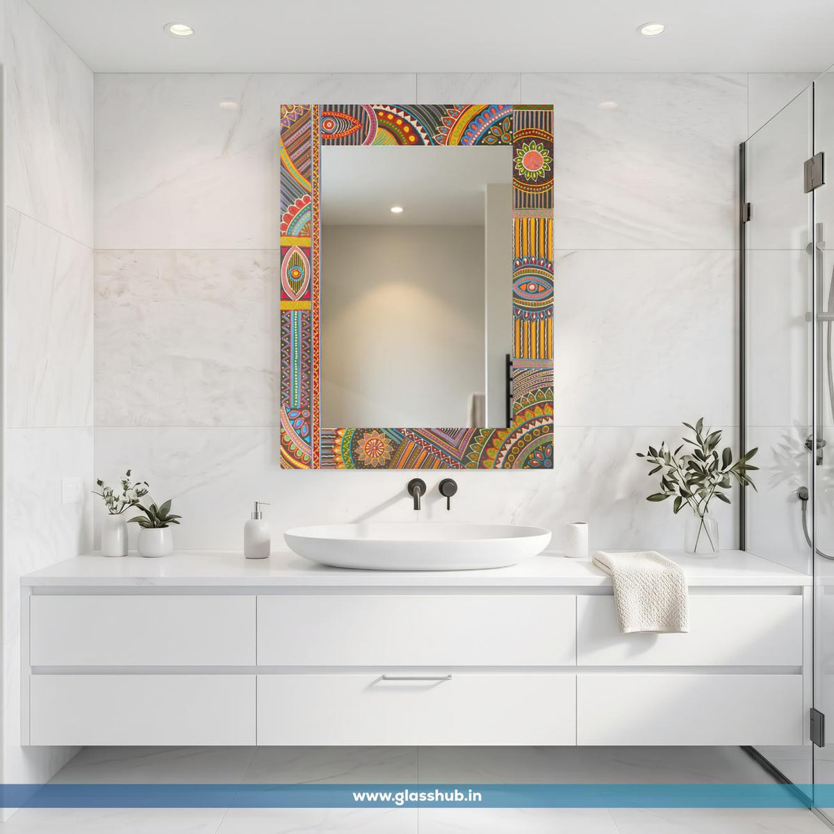 Colourful Traditional Printed Frame Bathroom Vanity Mirror – Modern Decorative Wall Mirror