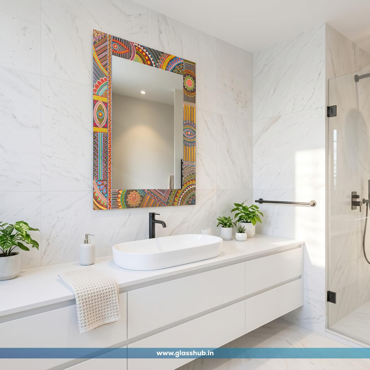 Colourful Traditional Printed Frame Bathroom Vanity Mirror – Modern Decorative Wall Mirror