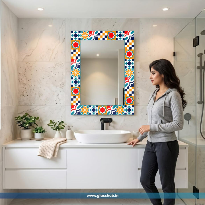 Multicolour Geometric Bathroom Vanity Mirror, Decorative Pattern Wall Mirror
