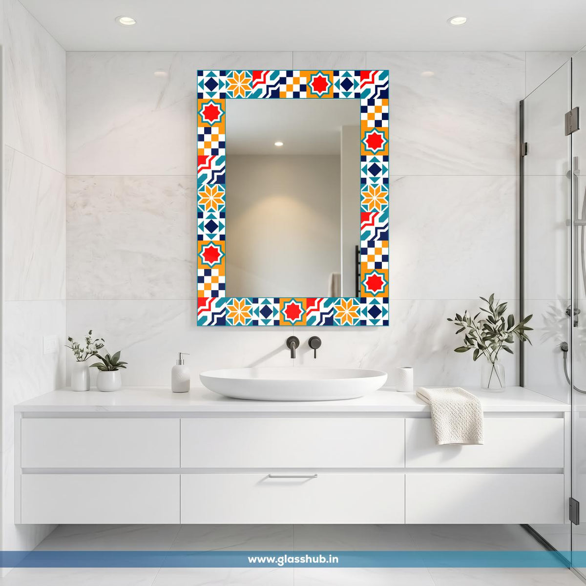 Multicolour Geometric Bathroom Vanity Mirror – Decorative Pattern Wall Mirror