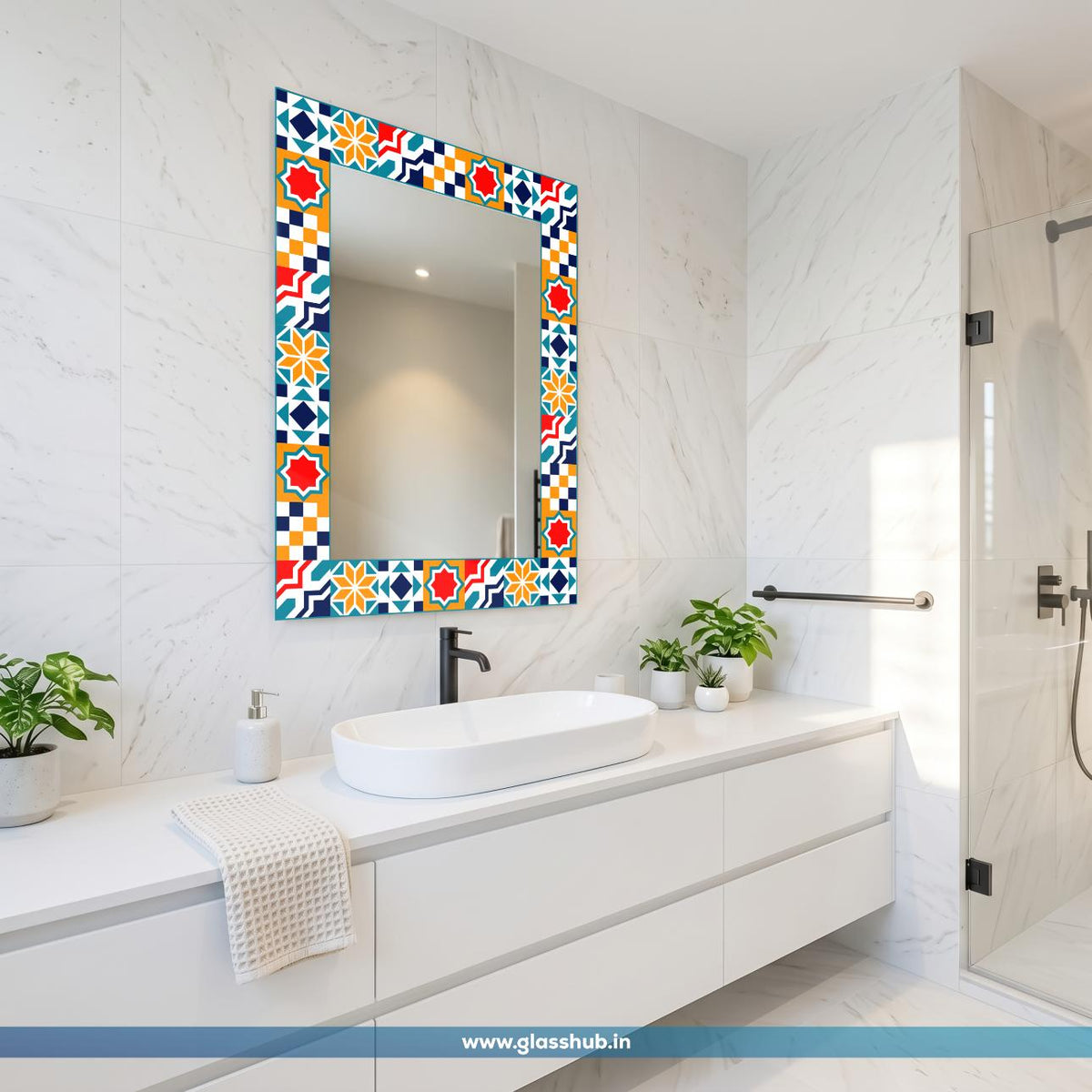 Multicolour Geometric Bathroom Vanity Mirror – Decorative Pattern Wall Mirror