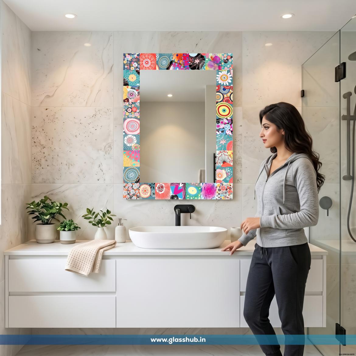 Multicolour Floral Patchwork Frame Bathroom Vanity Mirror
