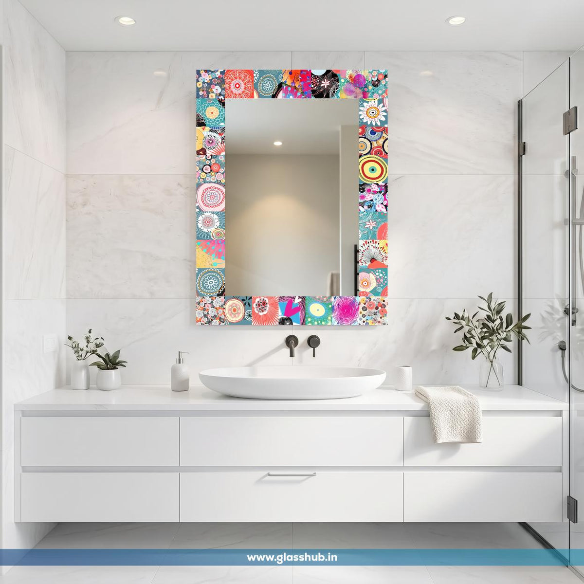 Multicolour Floral Patchwork Frame Bathroom Vanity Mirror