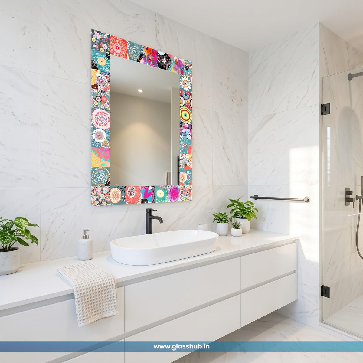 Multicolour Floral Patchwork Frame Bathroom Vanity Mirror