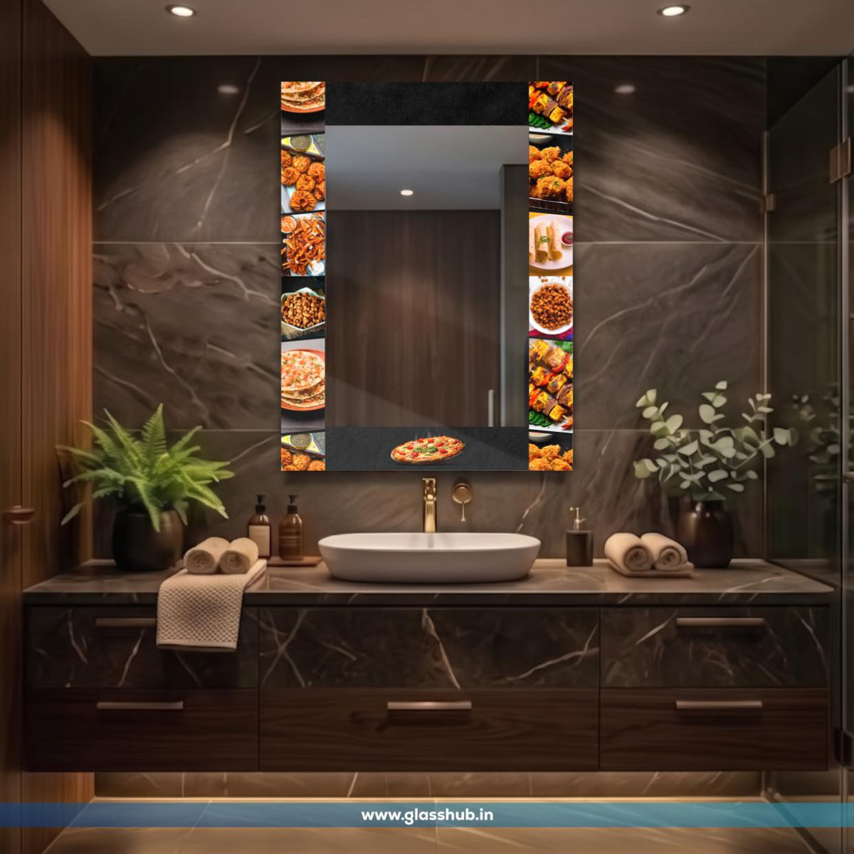 Black Frame Food Print Bathroom Vanity Mirror