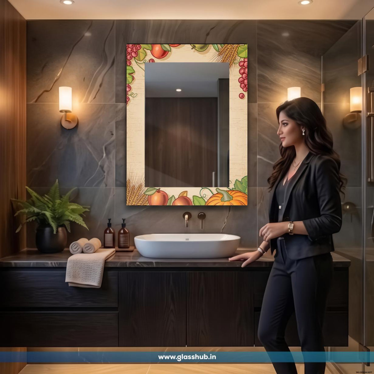 Decorative Fruit & Botanical Printed Bathroom Vanity Mirror