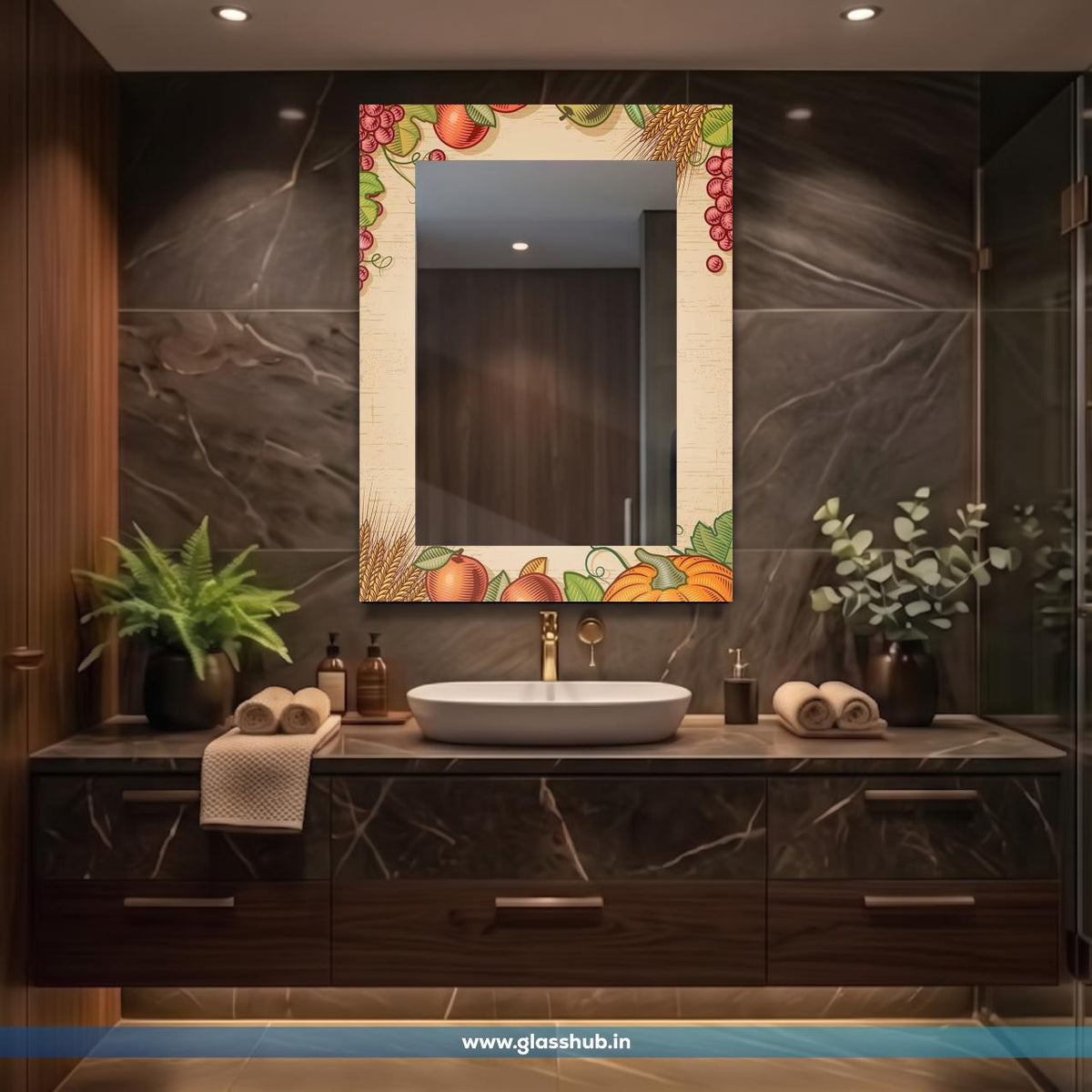 Decorative Fruit & Botanical Printed Bathroom Vanity Mirror