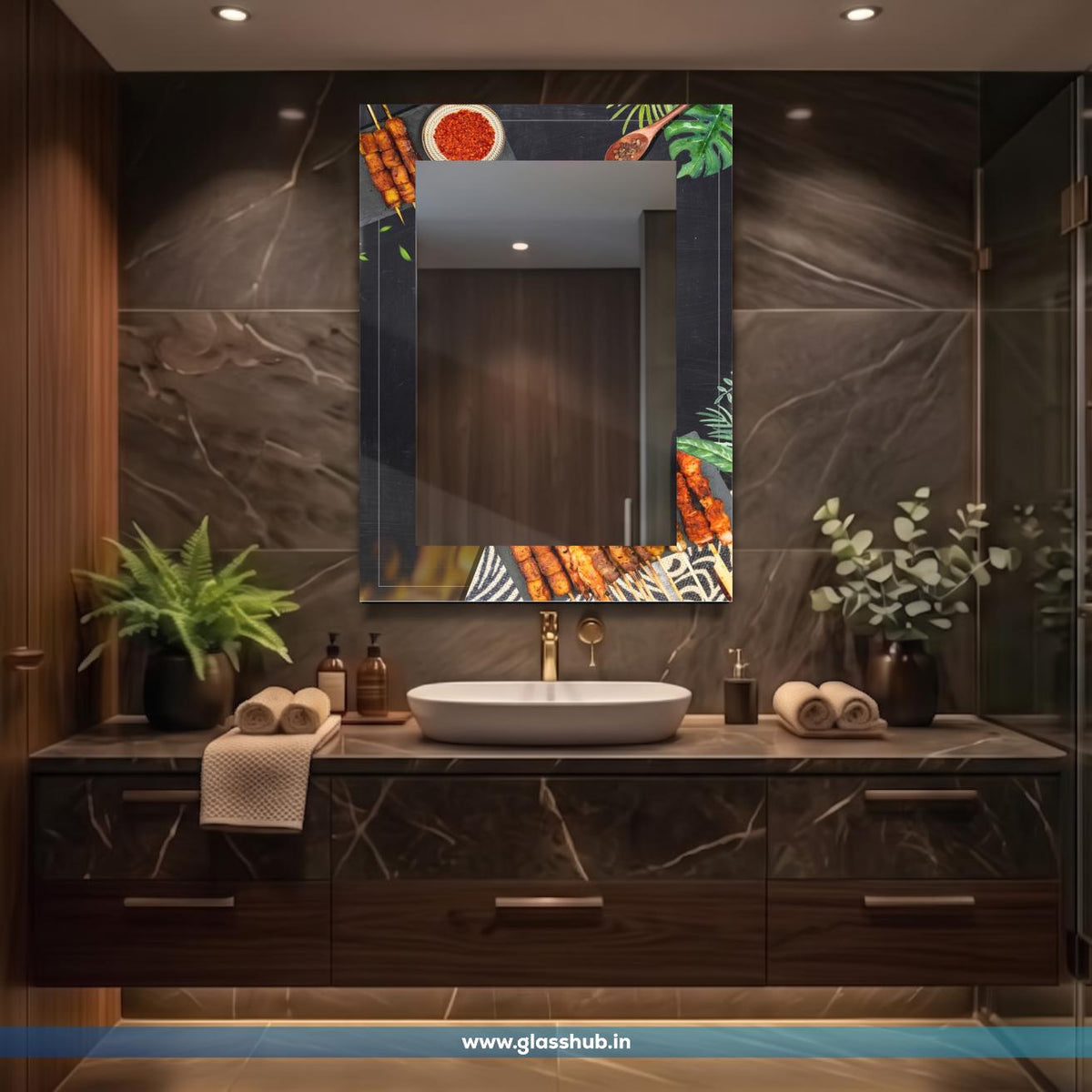 Modern Black Marble Frame Decorative Bathroom Vanity Mirror