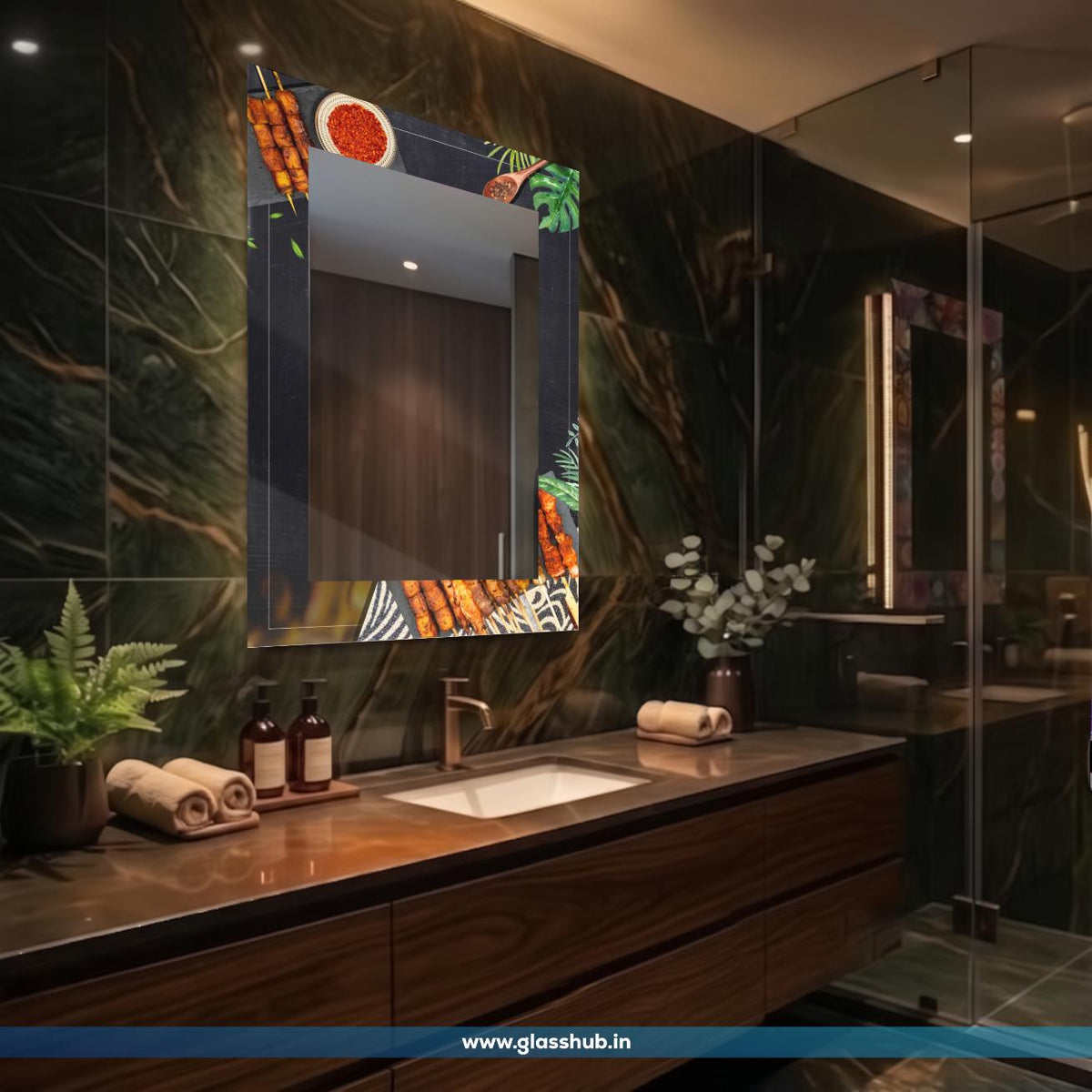 Modern Black Marble Frame Decorative Bathroom Vanity Mirror