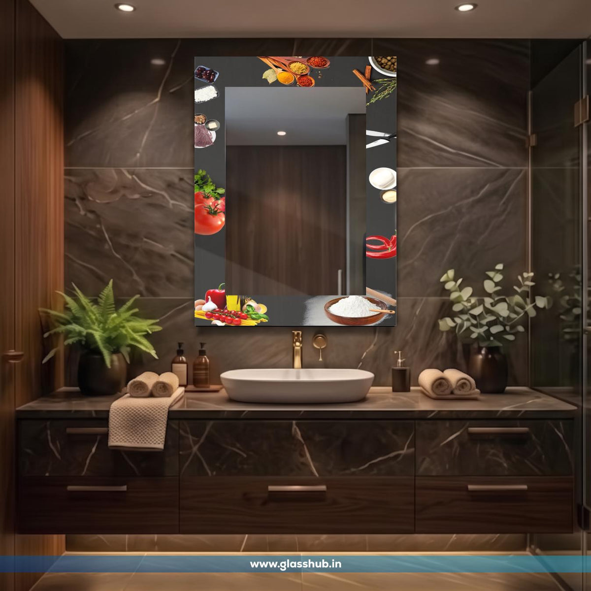 Modern Black Decorative Spice Printed Bathroom Vanity Mirror