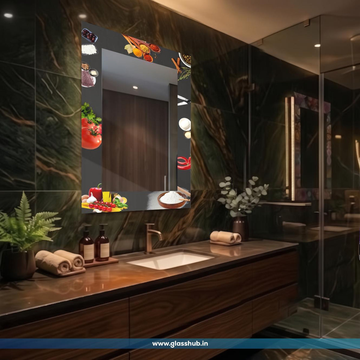 Modern Black Decorative Spice Printed Bathroom Vanity Mirror