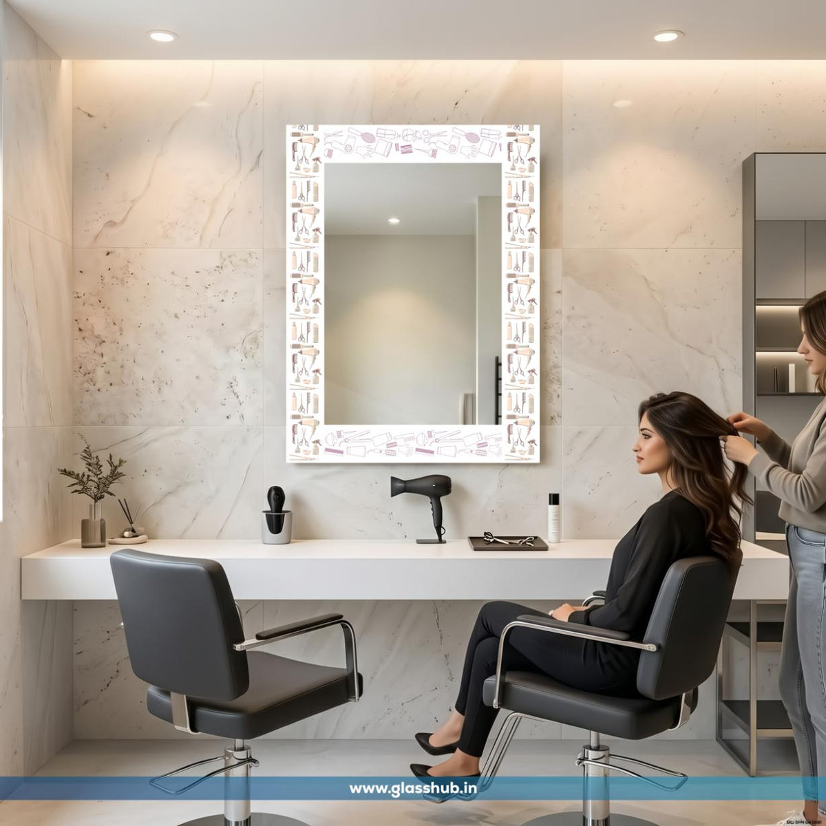 Modern White Hair Styling Tools Printed Decorative Vanity Mirror