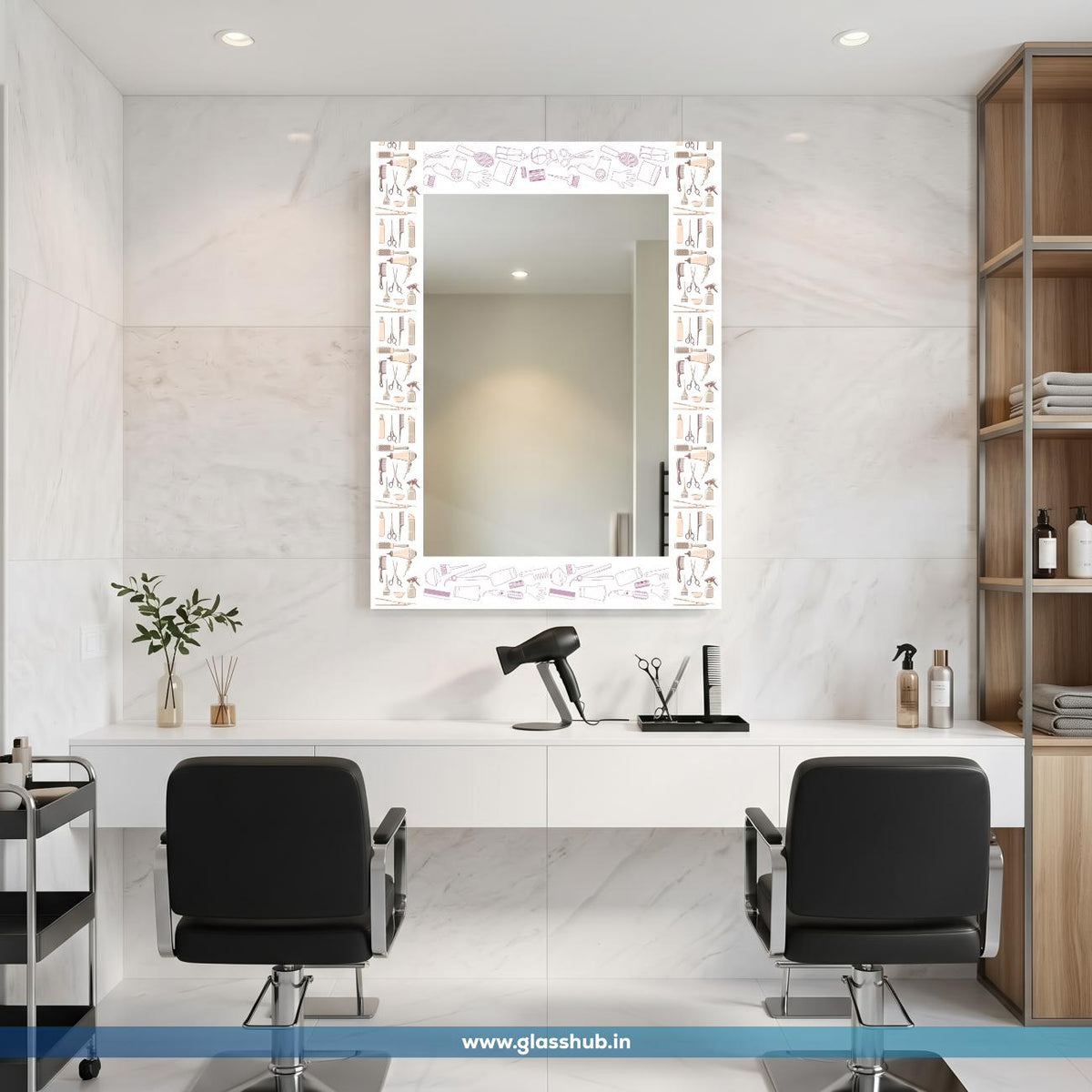 Modern White Hair Styling Tools Printed Decorative Vanity Mirror