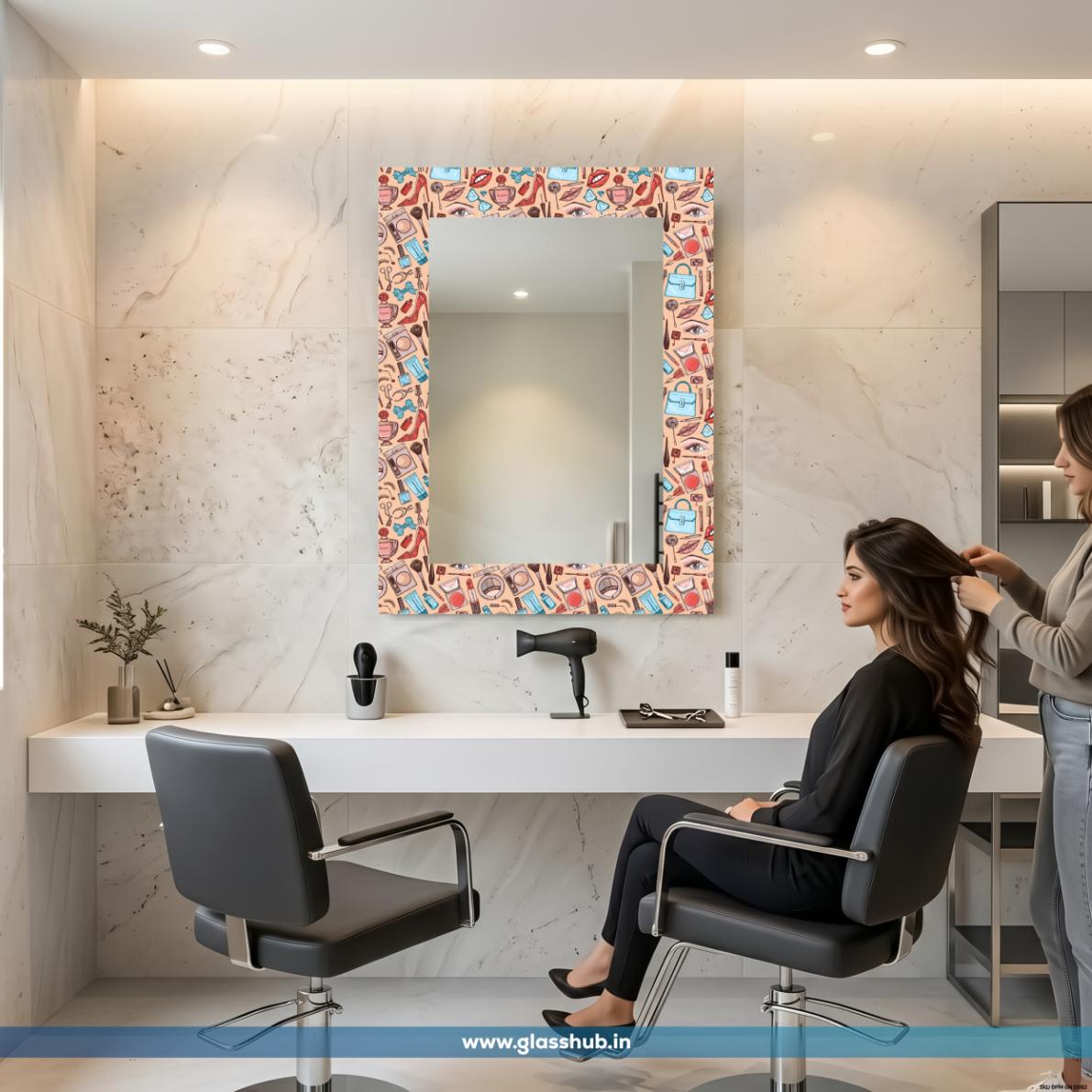 Modern Pink Makeup and Cosmetics Printed Decorative Vanity Mirror