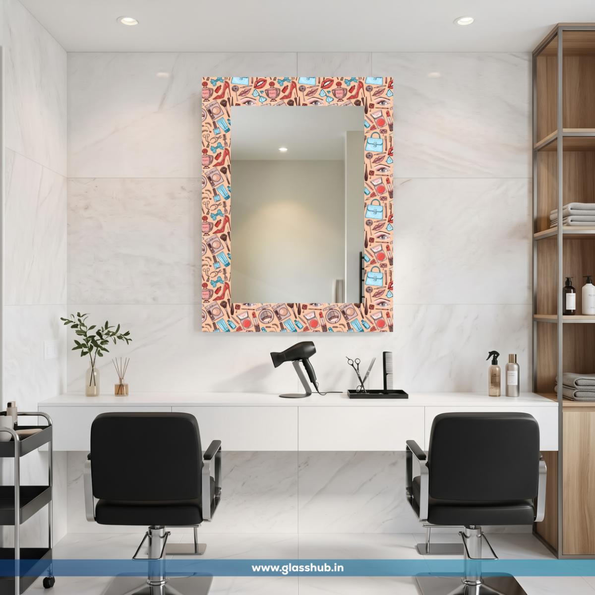 Modern Pink Makeup and Cosmetics Printed Decorative Vanity Mirror