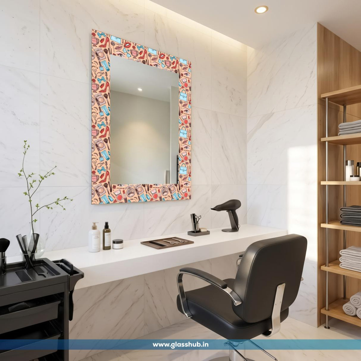 Modern Pink Makeup and Cosmetics Printed Decorative Vanity Mirror