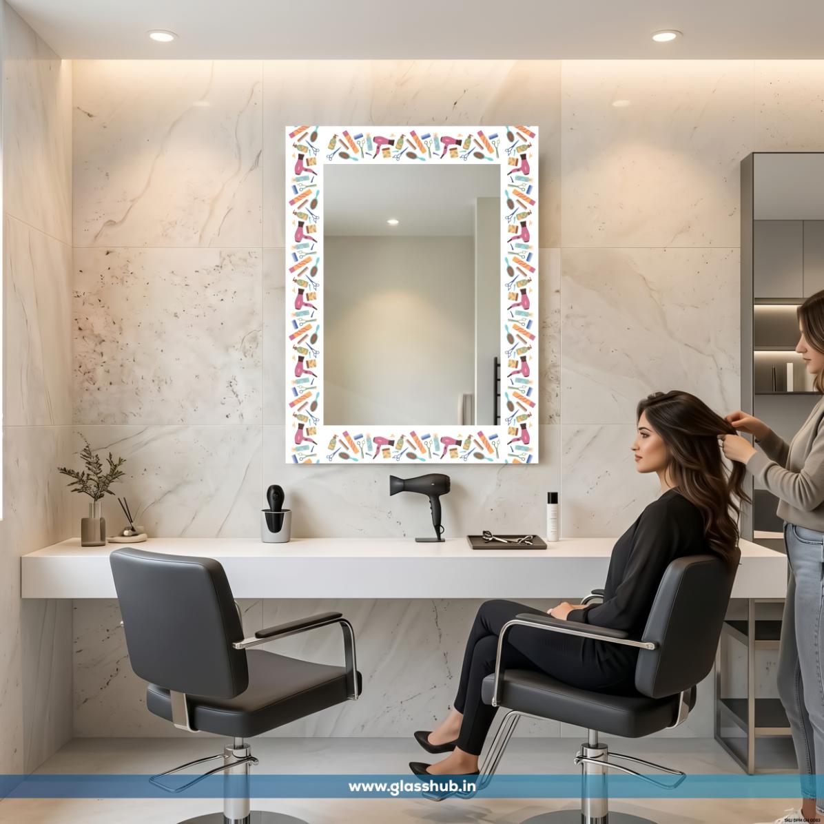 Modern White Hair Styling Accessories Printed Decorative Vanity Mirror