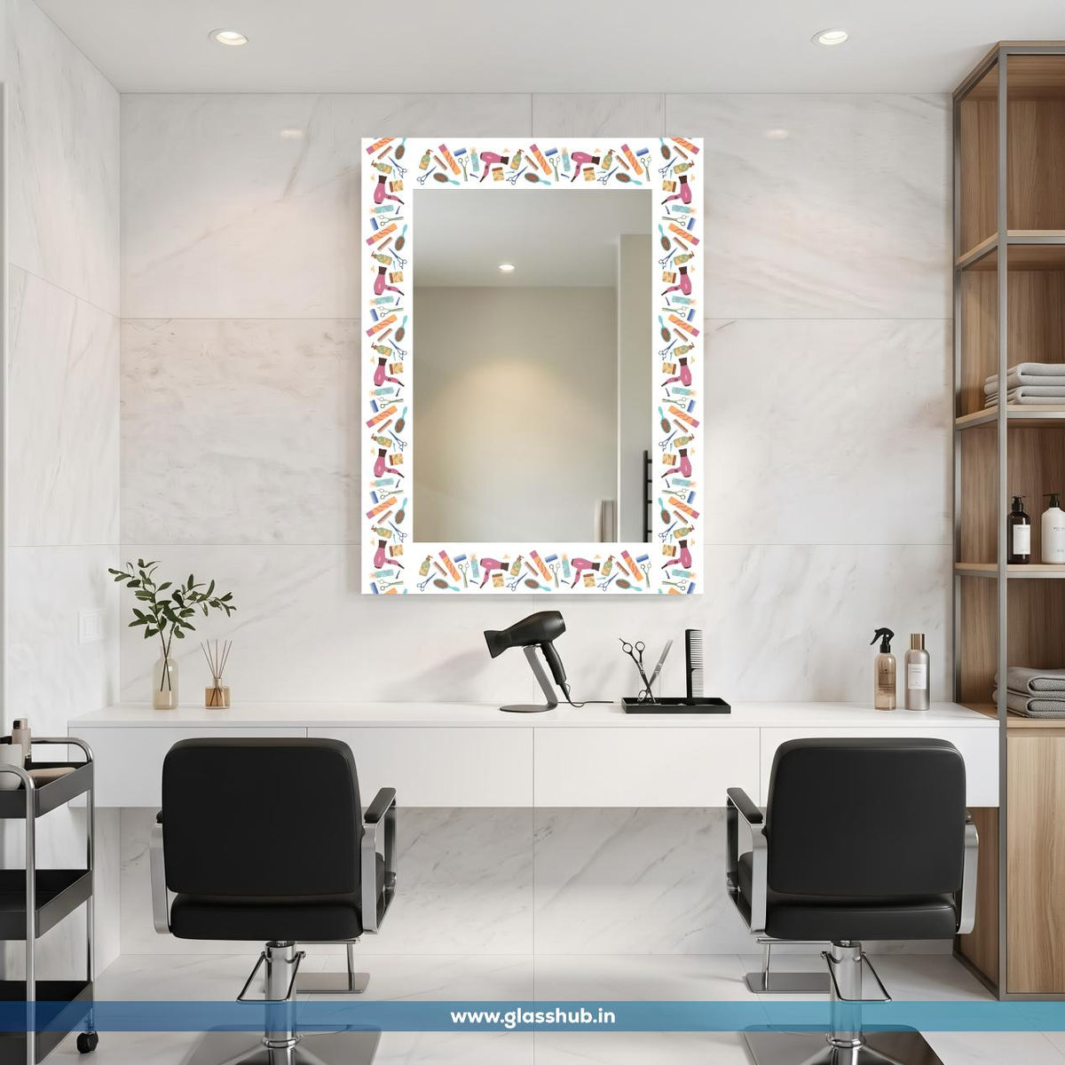 Modern White Hair Styling Accessories Printed Decorative Vanity Mirror