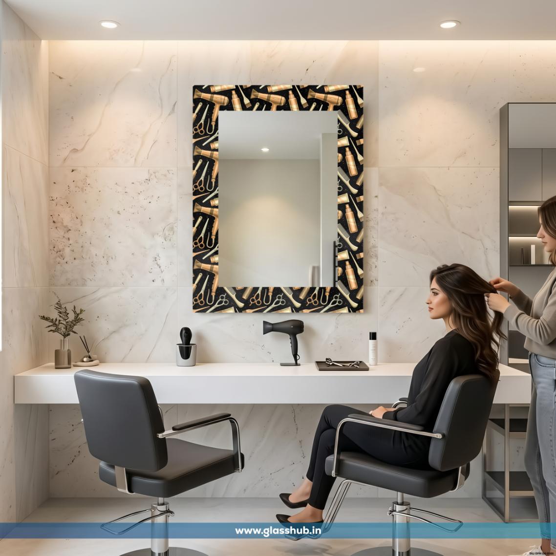 Black Hair Styling Accessories Printed Vanity Mirror – Modern Decorative Wall Mirror