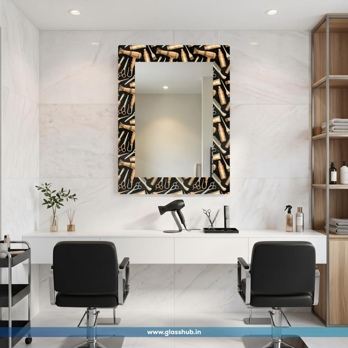Black Hair Styling Accessories Printed Vanity Mirror – Modern Decorative Wall Mirror