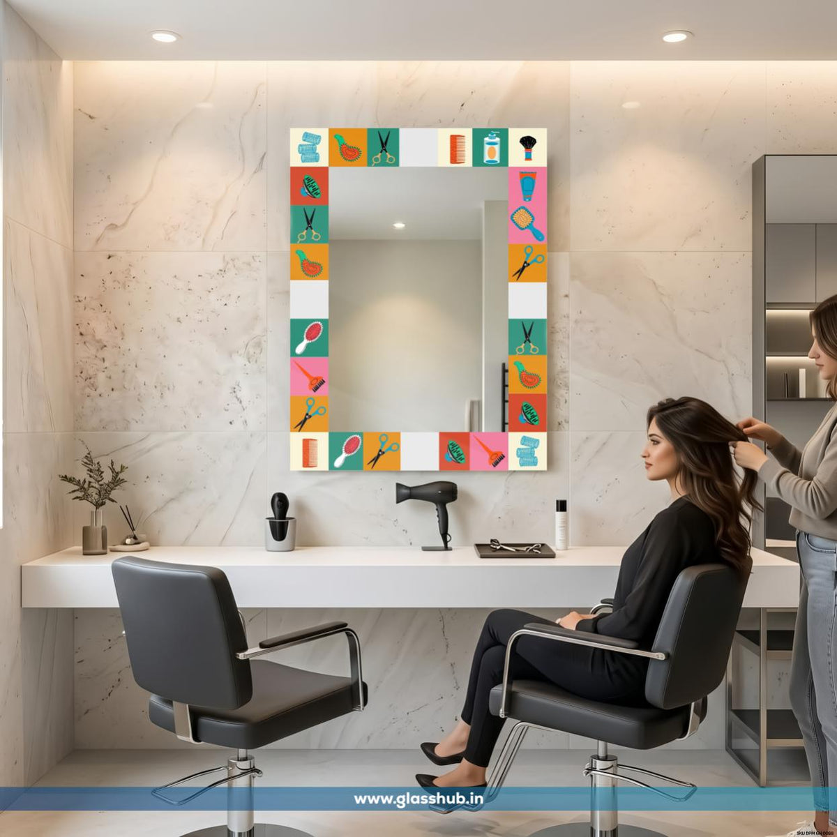 Multicolour Hair Styling Accessories Printed Vanity Mirror