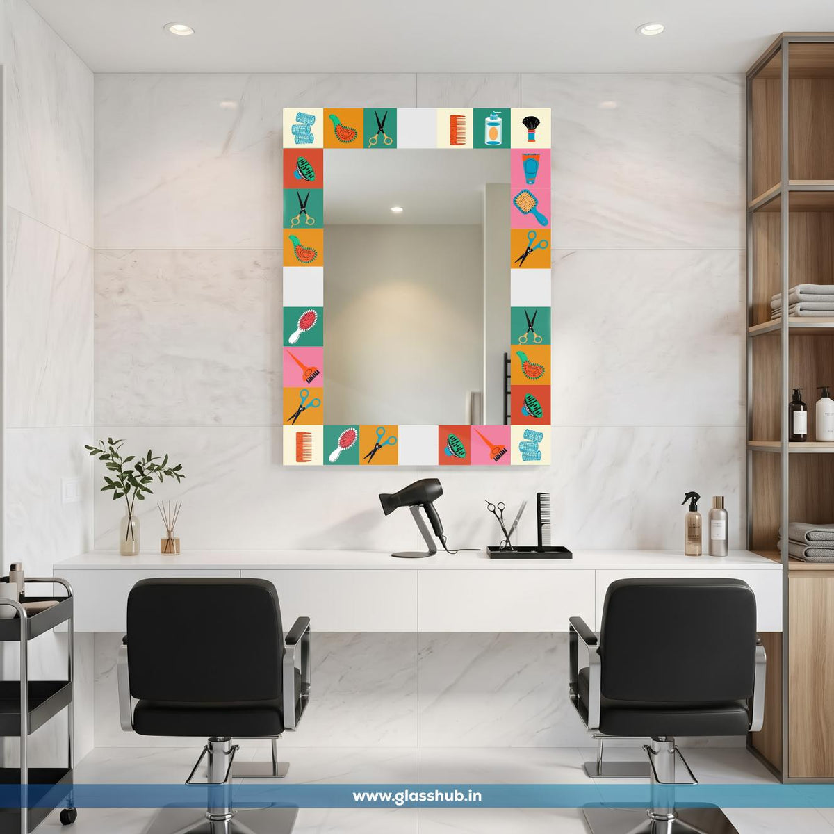 Multicolour Hair Styling Accessories Printed Vanity Mirror