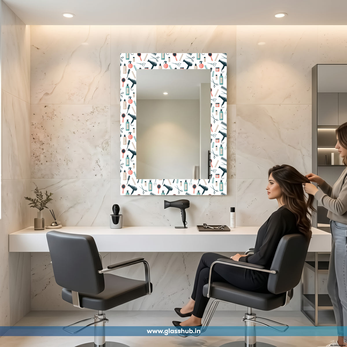Modern White Hair Dryer and Styling Tools Printed Decorative Vanity Mirror