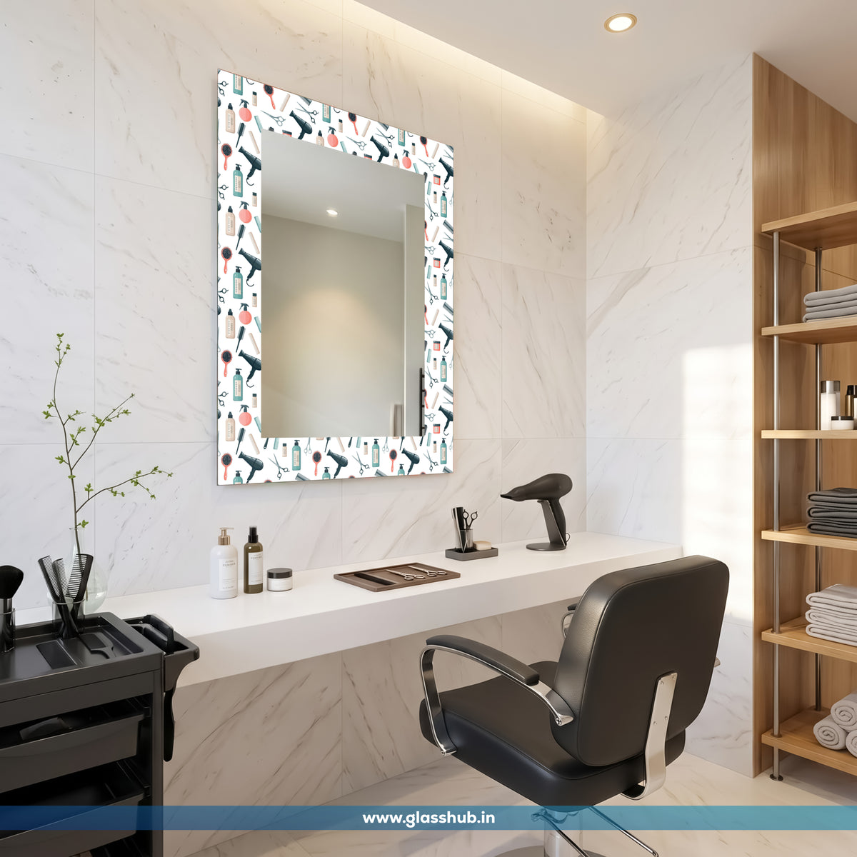 Modern White Hair Dryer and Styling Tools Printed Decorative Vanity Mirror
