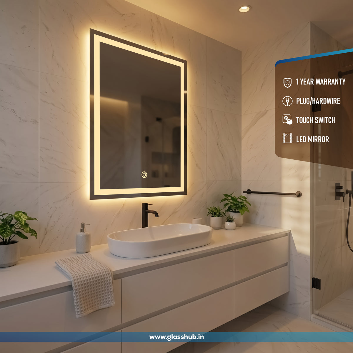 Modern Rectangular LED Backlit Bathroom Vanity Mirror with Touch Sensor