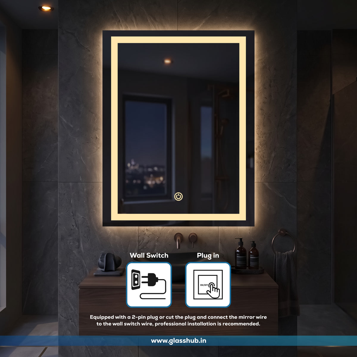 Modern Rectangular LED Backlit Bathroom Vanity Mirror with Touch Sensor