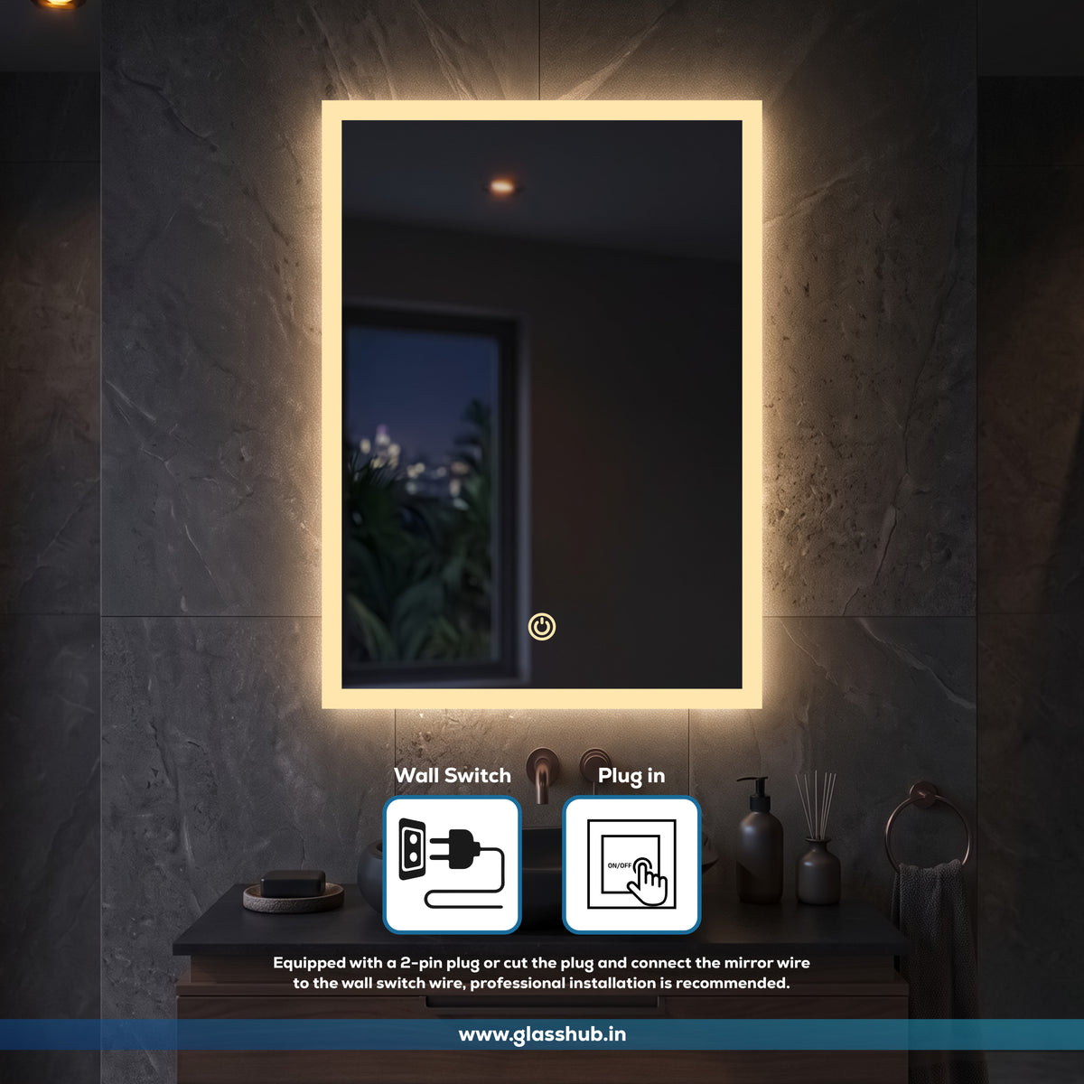 Modern LED Bathroom Vanity Mirror with 3 Colour Lights and Brightness Control