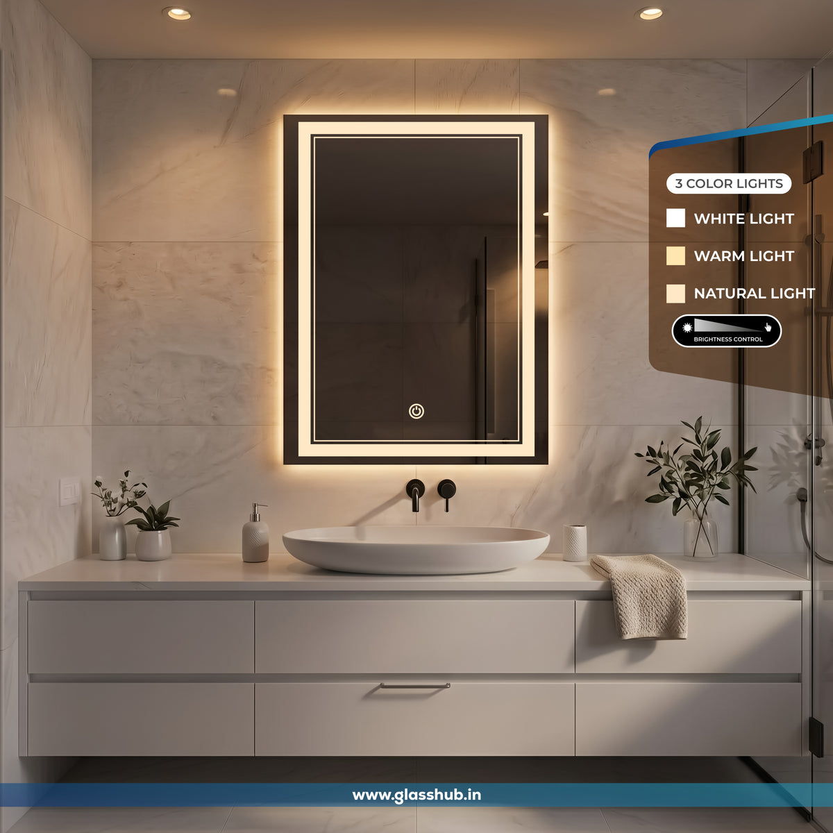Modern Black Frame LED Bathroom Vanity Mirror with 3 Colour Lights