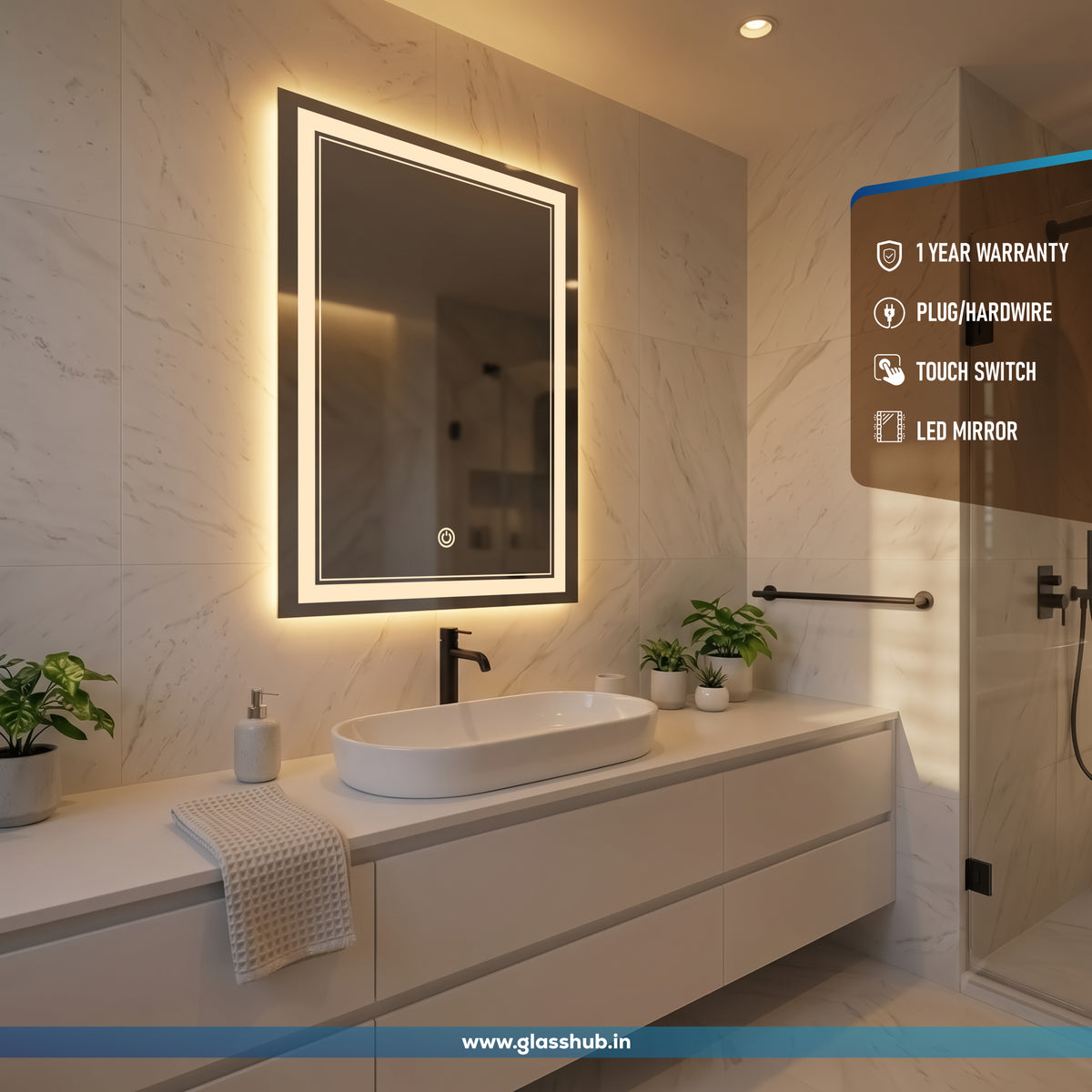 Modern Black Frame LED Bathroom Vanity Mirror with 3 Colour Lights