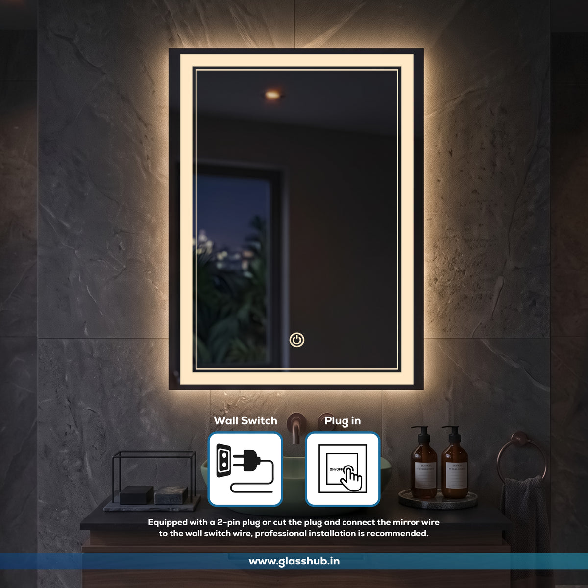 Modern Black Frame LED Bathroom Vanity Mirror with 3 Colour Lights