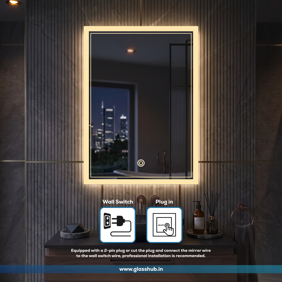 Modern LED Bathroom Vanity Mirror with Black Inner Border and 3 Colour Lights