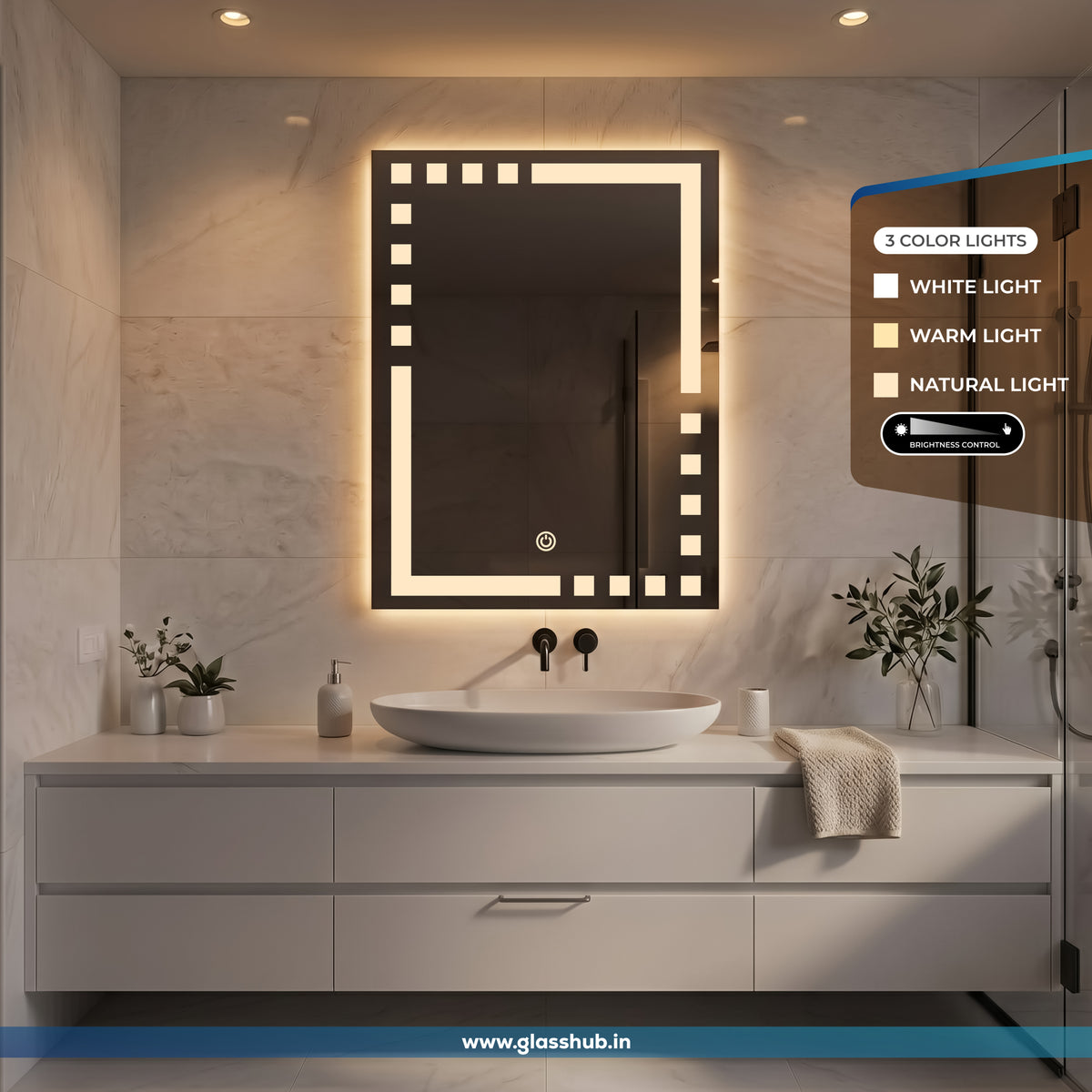 Modern Decorative LED Bathroom Vanity Mirror with Geometric Light Design