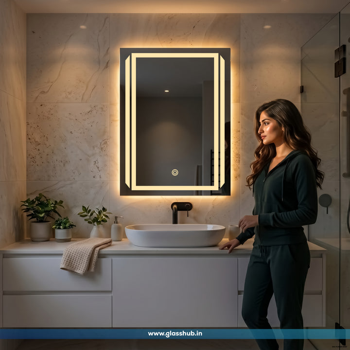 Modern Rectangular LED Bathroom Vanity Mirror with 3-Color Lighting and Touch Sensor