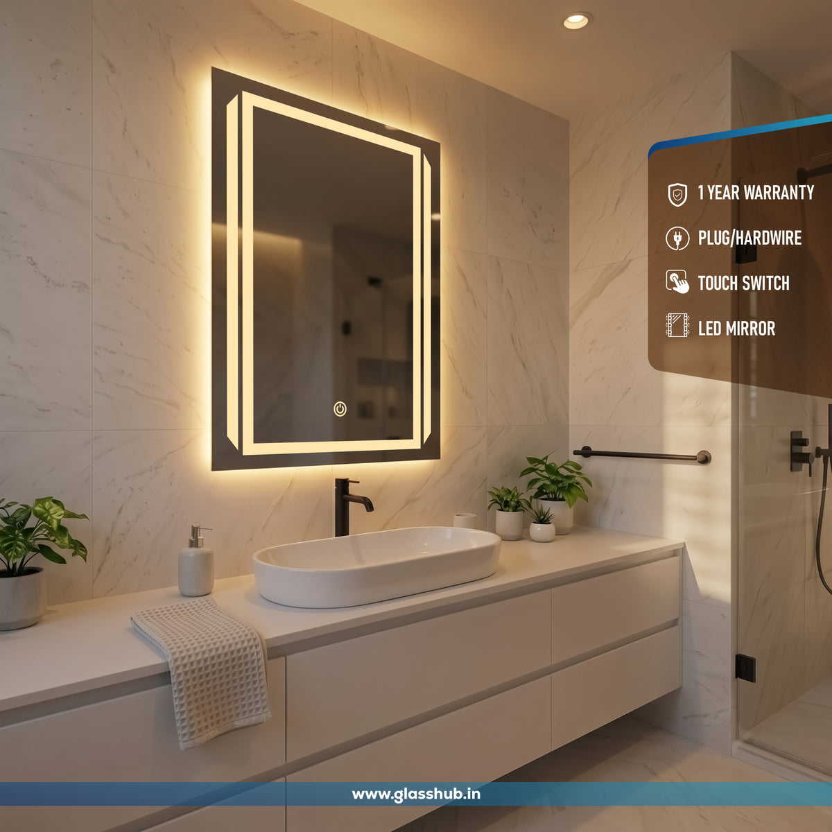 Modern Rectangular LED Bathroom Vanity Mirror with 3-Color Lighting and Touch Sensor